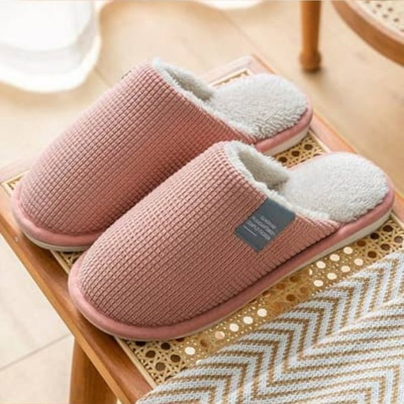 Shoes - Fluffy Waffle Print Slippers   Light Pink NWOT